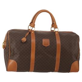 Céline Bolso Boston CELINE Macadam Canvas PVC Leather Brown Gold Auth 203442V Castaño Dorado