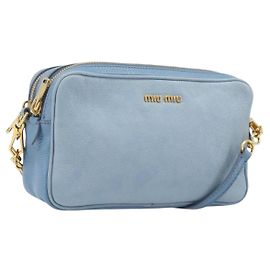 Bolsa de Ombro Miu Miu em Couro Dourado Azul Claro Auth 204334A Dourado Azul claro