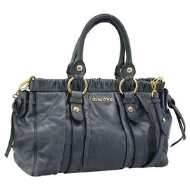 Bolsa Miu Miu em couro 2way azul tom dourado Auth 167595M Azul Outro