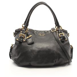 Prada PRADA Metal Logo 2-Way Handbag Black