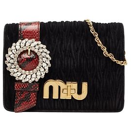 Bolsa de Ombro com Corrente Miu Miu Matelassé Bijou Preto