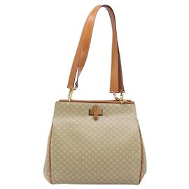 Céline Celine Vintage Macadam Shopper Coated Canvas Medium Beige