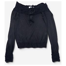 Autre Marque YSL Rive Gauche by Tom Ford 2000er gerafftes Spitzenstrick-Langarmshirt Schwarz
