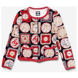 Chanel by Karl Lagerfeld SS09 Sports CC Logo Patchwork Print Zipper Jacket Red