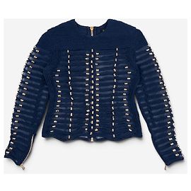 Balmain x H&M SS15 Rope Emboridered Navy Longsleeve Blouse Navy blue