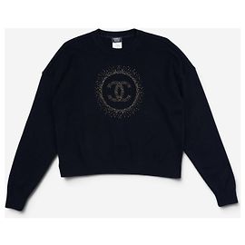 Suéter de malha Chanel by Karl Lagerfeld anos 2010 com logo CC em glitter Preto