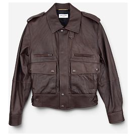 Autre Marque Saint Laurent von Anthony Vaccarello AW22 Military Leder Bomber Flight Jacket Braun