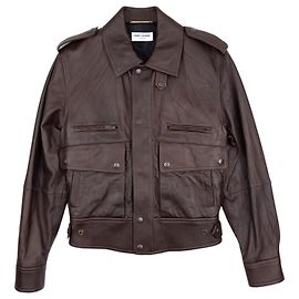 Autre Marque Saint Laurent by Anthony Vaccarello AW22 Military Leather Bomber Flight Jacket Brown