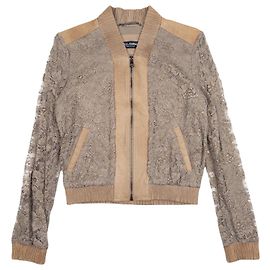 Dolce & Gabbana Bomberjacke aus Spitze mit Lederbesatz aus den 2000ern Grau