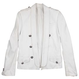 Balmain by Olivier Rousteing SS13 Militär Napoleon Leder-Blazer Jacke Weiß