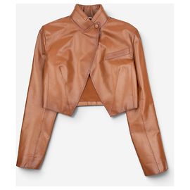 Fendi SS22 Cropped Bolero Leather Blazer Jacket Brown