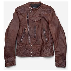 Gucci 2010s von Frida Giannini gesteppte Leder Cafe Racer Bikerjacke Braun