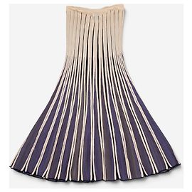 Jean Paul Gaultier Maxi-Rock mit irisierenden Streifen und elastischem Bund aus den 1990ern Beige
