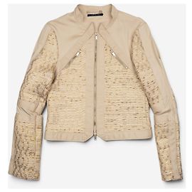 Gucci by Tom Ford SS04 Gold-Colored Woven Leather Biker Jacket Beige
