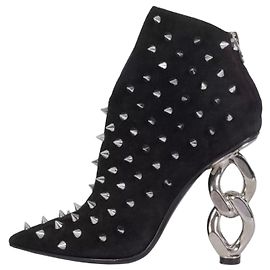 Balmain Black Suede Studded Ankle Boots EU 38 Pre-owned Other
