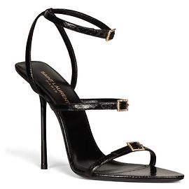 Autre Marque Saint Laurent Nuit Black Embossed Leather Ankle Strap Sandals Black