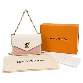 Louis Vuitton Pochette Lockme en cuir grainé blanc et rose Rose Blanc
