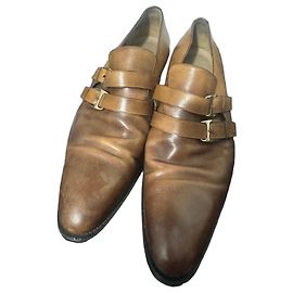 Gucci Double Buckle Brown Leather Loafers Brown