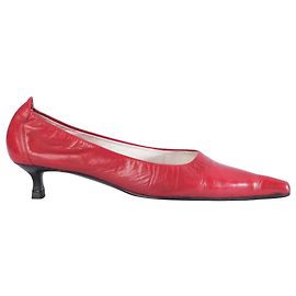 Autre Marque Luciano Padovan Red Leather Pointed-Toe Kitten Heel Pumps Red Other