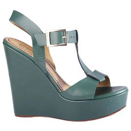 Autre Marque Santoni Rose Collection Green Leather Platform Wedge Sandals Other Green