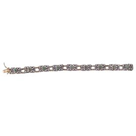 Autre Marque Antique Victorian Emerald & Rose-Cut Diamond Floral Link Bracelet Other Green