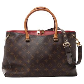 Louis Vuitton Pallas Monogram Canvas 2Way Handbag in Brown x Red M41175 Red
