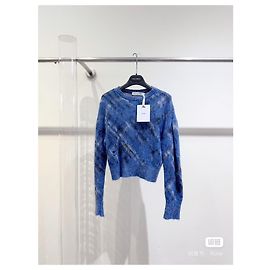 Autre Marque Malha Dior de lã azul com bordado de abelha Multicor
