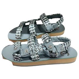 Sandales Chanel Bleu Cuir Boucle Strass 37 Multicolore