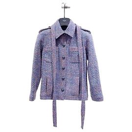 Chanel Tweed Jacke Lila Größe 34 Mehrfarben