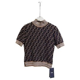 Top Fendi de Lã Castanho com Logótipo Multicor