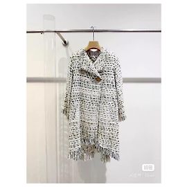 Chanel Tweed Mantel Beige Größe 34 Mehrfarben