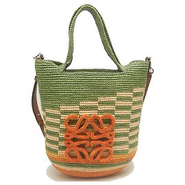 Sac Mini Tote Loewe Slit en raphia et cuir de veau Beige Kaki