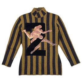 Pull à col montant rayé numéro 2 de lutteur 'Constructiviste Russe' Jean Paul Gaultier AW86 Gris