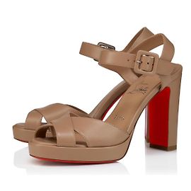 Christian Louboutin Leather Platform Block Heel Sandals Beige