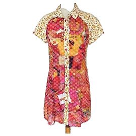 Autre Marque Anatopik Vestido Camisa Curto com Estampa de Citrinos e Bolinhas Rosa Vermelho Multicor Bege Laranja Amarelo