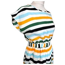 Autre Marque Compania Fantastica Gestreiftes Preppy Kleid Schwarz Weiß Blau Grün Orange Gelb