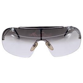 Ray-Ban Vintage Silber Metall RB 3160 Shield Rimless Sonnenbrille Grau