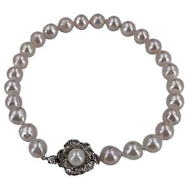 Autre Marque Akoya Light Pink Pearl 6 mm Silver Flower Clasp Bracelet 9 cm Pink