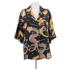La Prestic Ouiston Camisa de seda negra estampada Negro