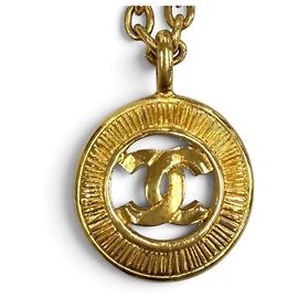 CHANEL Vintage Coco Mark Gold Pendant Necklace Golden
