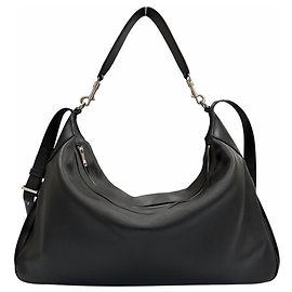 Céline Celine 11177 Bolsa de Ombro Large Strap em couro de bezerro grão macio Preto