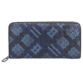 Bottega Veneta Intrecciato Long Wallet Black Navy blue Light blue