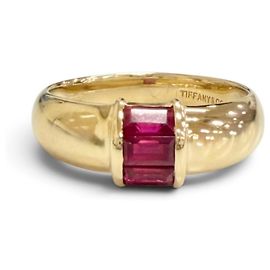 Autre Marque Anillo Tiffany Vintage Stacking de Rubíes Dorado