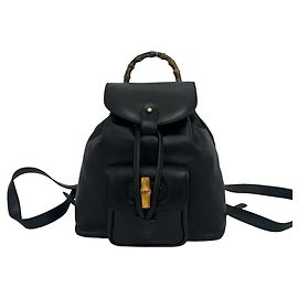 Mochila de couro e bambu vintage GUCCI Preto