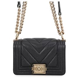 Chanel Boy Chevron Caviar Skin Handbag Black