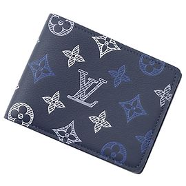 Carteira Bi-fold Louis Vuitton em Monogram Shadow Azul Azul marinho