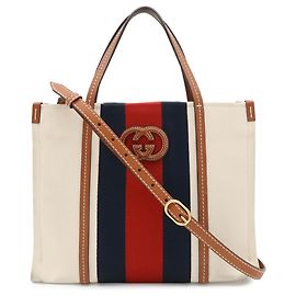 Borsa Tote e a Tracolla Gucci Interlocking G Web Stripe Marrone Rosso Verde Blu navy
