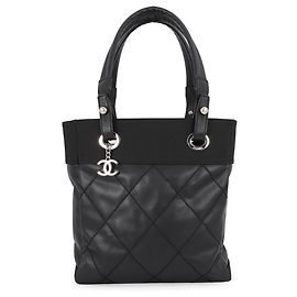 Chanel Paris Biarritz Tote PM Matelassé Handbag Black