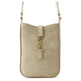Bolsa de Ombro Mini Vertical em Camurça Yves Saint Laurent Bege