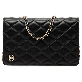 Chanel Black Quilted Lambskin Book Wallet On Chain Black